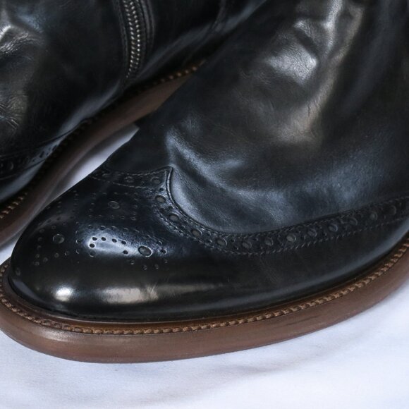 Johnston & Murphy Bryson Wingtip Zip Boot Black Calfskin Size 8.5M Made in Italy - Picture 2 of 6